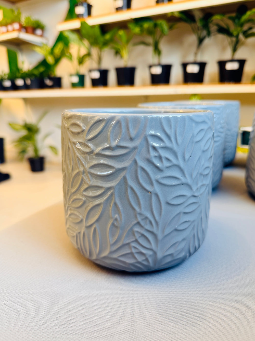 Leaf Ceramic Pot (Grey)6”