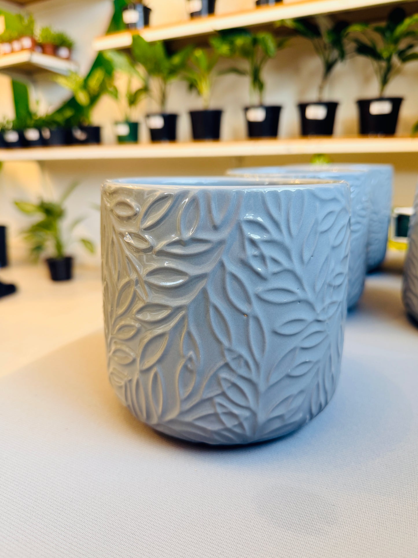 Leave Ceramic Pot (Grey)6”