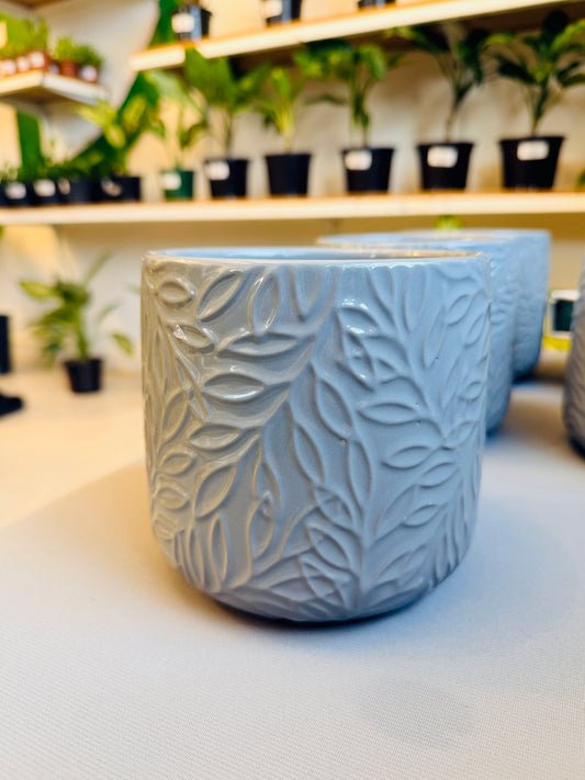 Leave Ceramic Pot (Grey)6”